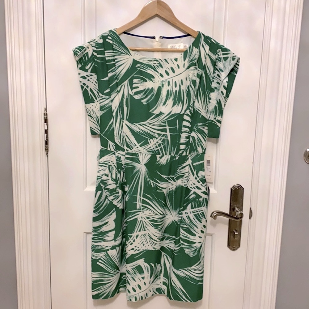NEW! ELIZA J Green Foliage Ruffle Shoulder Dress